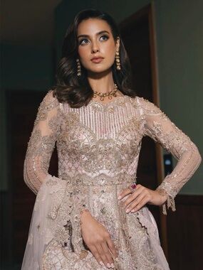 Blush Pink Embroidered Evening Anarkali Dress with Dupatta